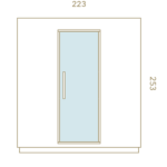 Sauna Garda für Außen, individuelle Ausstattung, Skizze der Vorderseite mit Maßen